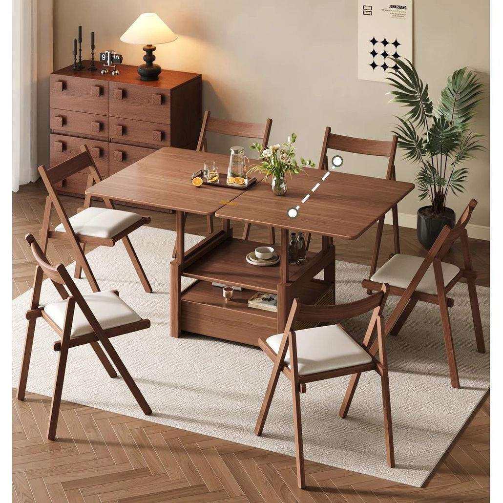 全实木日式茶几简约餐桌折叠客厅一体实木茶桌组合小户型移动