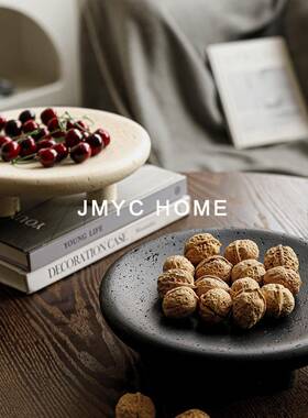 法式仿洞石高脚干果收纳托盘水果盆餐厅吧台柜样板间家居软装摆件