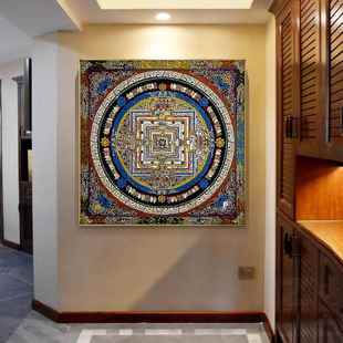 美克美家时轮金刚坛城挂画玄关客厅佛堂镇宅招财壁画西藏曼陀罗唐