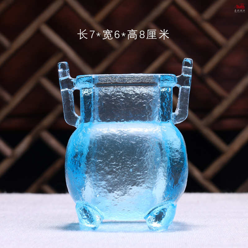 古法琉璃双耳小香炉茶道线香香插装饰摆件三足香炉四足香炉精致