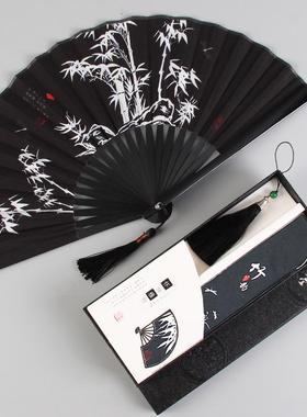 RKT4扇子折扇中国风男士古风黑色小扇儿童随身便携折叠扇夏季女式