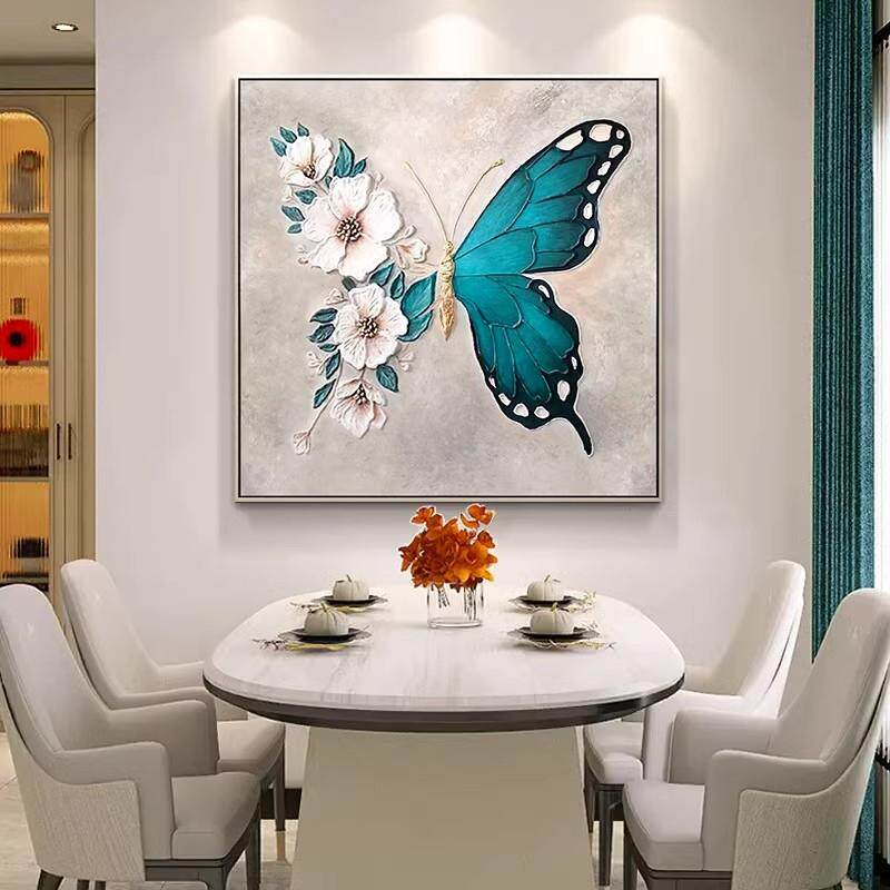 大芬村油画轻奢餐厅装饰画北欧金箔画客厅壁画现代简约玄关挂画