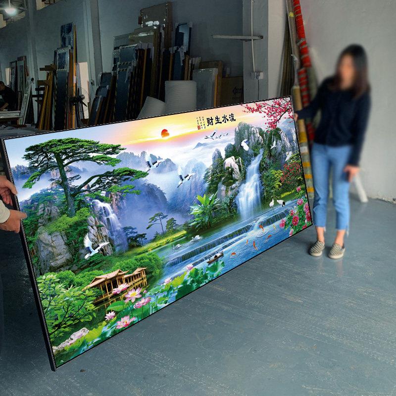 迎客松山水挂画农村中堂风景画中式客厅装饰字画沙发背景墙面壁画