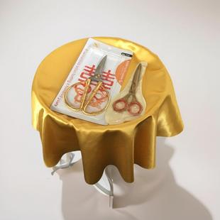 定制金色绸缎布料颁奖剪彩托盘布金剪刀托盘剪彩金剪刀剪彩托盘布