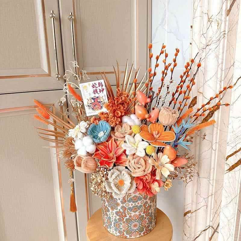 2025新年装饰年宵花抱抱福桶高档轻奢仿真花假花客厅春节过年