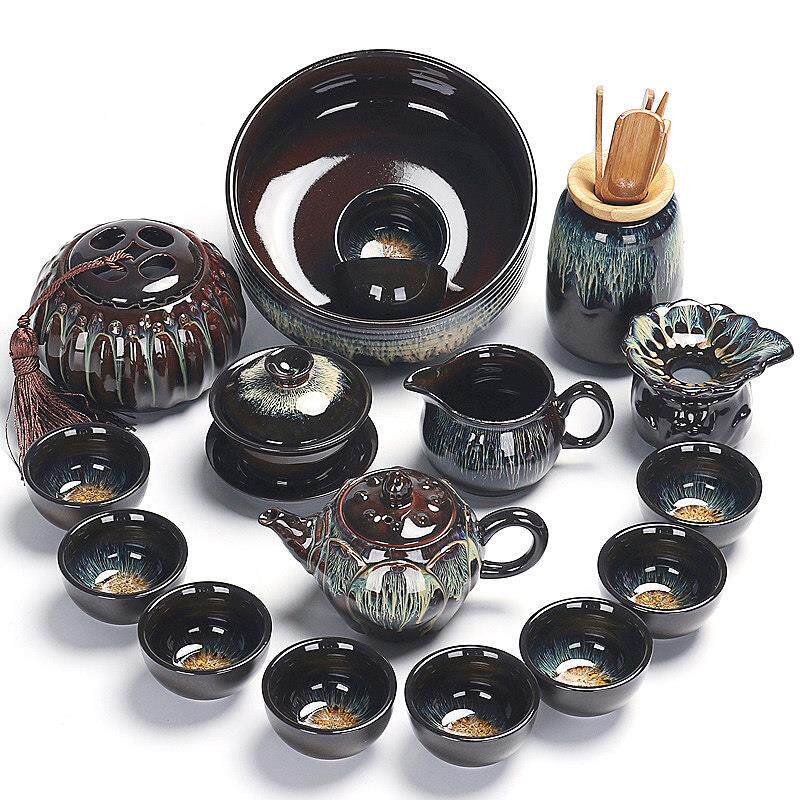 窑变功夫茶具套组建盏家用陶瓷泡茶壶盖碗中式钧窑陶瓷茶碗杯茶壶