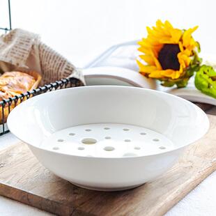 白骨瓷餐具创意托子ENK盘陶盘家用控盘油瓷碗大菜水果双层沥水饺