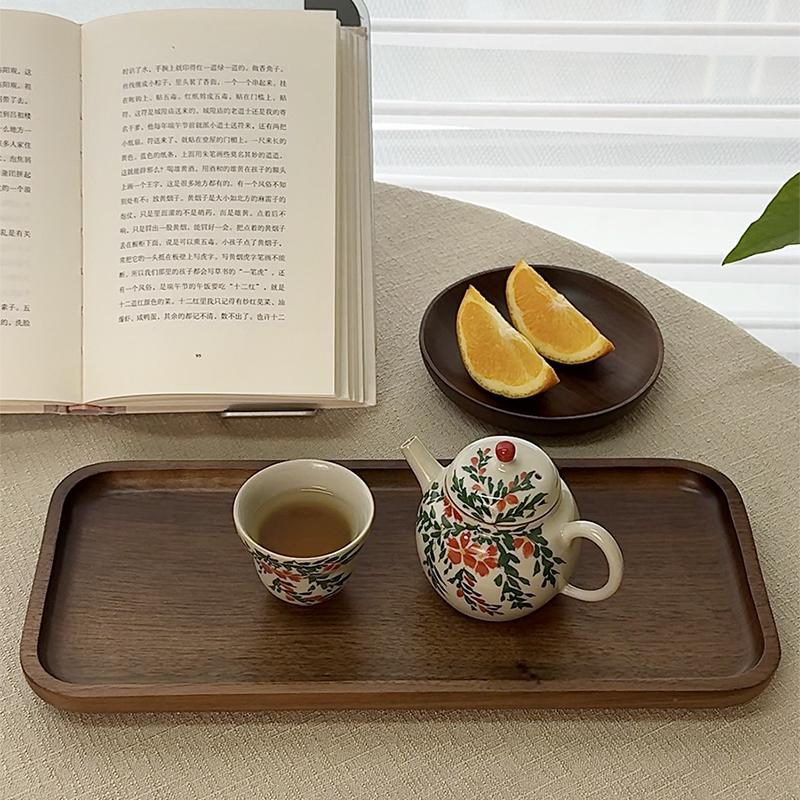 黑胡桃茶盘托盘长方形一壶一杯小型迷你茶托盘单人用实木咖啡杯托