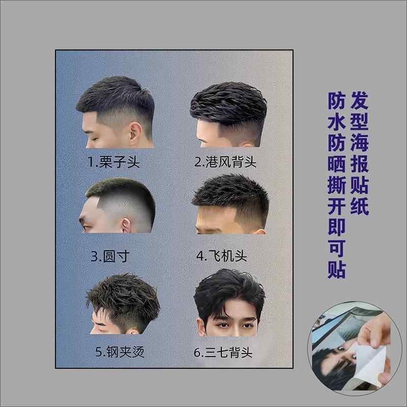 理发店男士发型图片美发店装饰画新潮发廊海报墙贴男士短发自粘的
