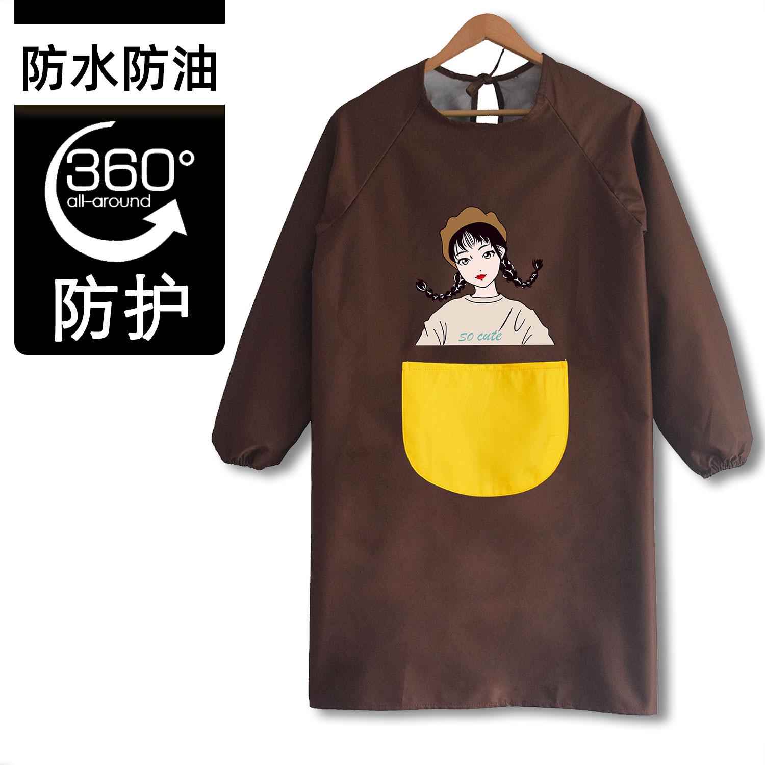 正品长袖外套大女时尚家用罩厨衣房防人水防油围裙工作服洋气加绒