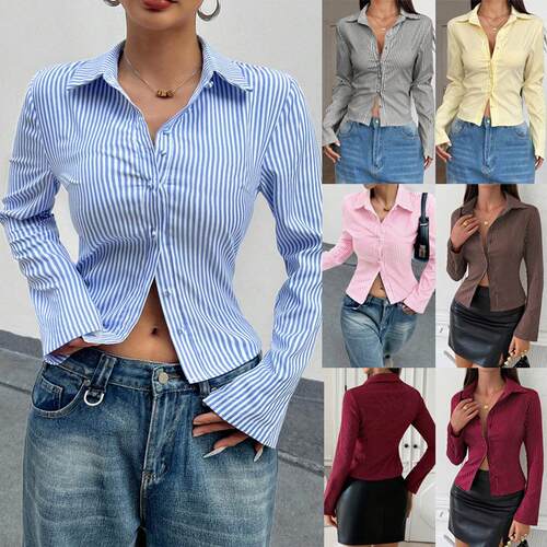 Elegant Fashion Striped Women's Shirt  Long Sleeve