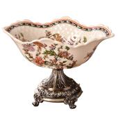 欧式 小众高脚干果盘高级感轻奢创意摆件 陶瓷果盘别墅客厅家用美式