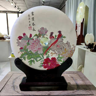 阿富汗玉平安扣摆件客厅电视柜天道酬勤花开富贵寓意平安扣礼品