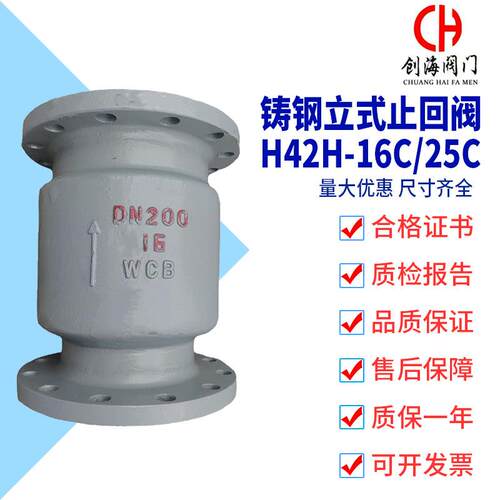 立式铸钢止回阀H42H-16C/25C垂直瓣单向阀WCB高温法兰止逆阀
