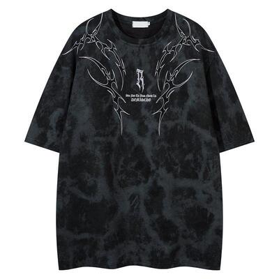 Men Thorn Embroidery Sleeve Casual Tee Geometric Print Round