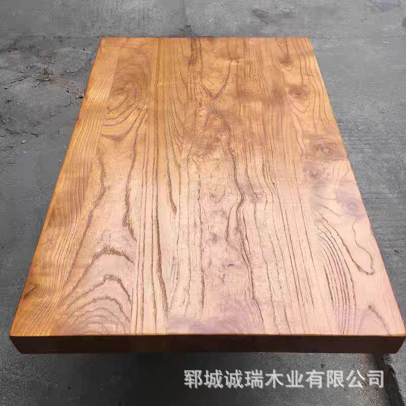 榆木板家用实木书桌整张大板复古风化老门板胡桃色飘窗老榆木板材图片