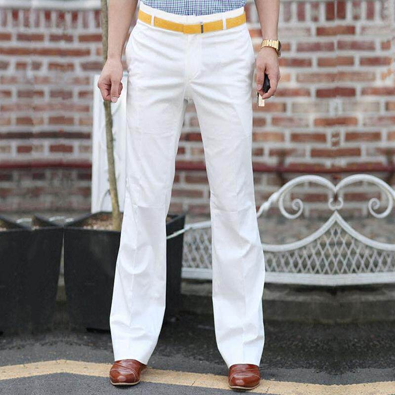 商务微喇叭裤男修身英伦白色直筒阔脚西裤韩版免熨烫休闲宽裤长裤