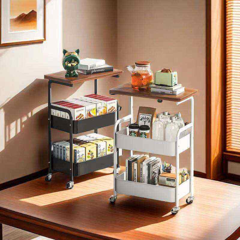 厨房置物架多层桌面可移动办公室收纳小推车带桌板卧室铁艺零食架