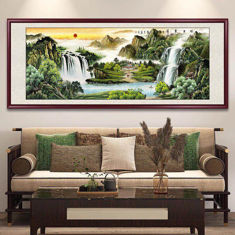 宝地福居国画山水画客厅挂画办公室装饰画风景画背景墙壁画靠山图