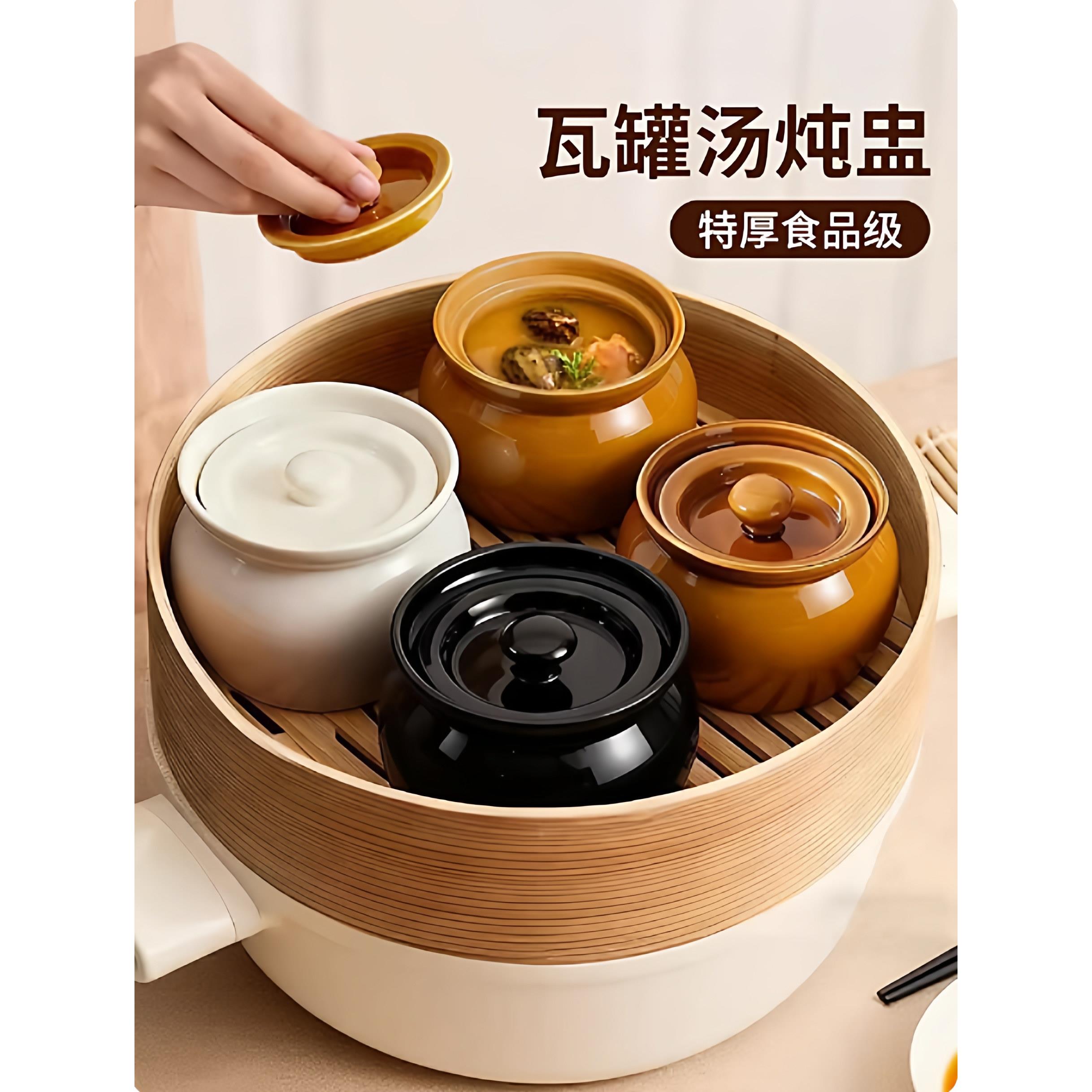 瓦罐汤炖盅家用陶瓷带盖隔水炖蒸蛋羹专用碗一人份小蒸盅瓦罐炖罐