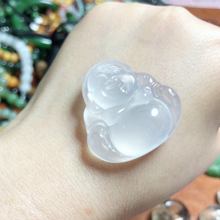 m 40天然俄白翡翠玉宝石光水沫子冰种佛公挂件31x32mm