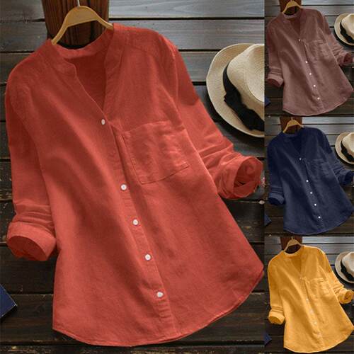 ladies Casual shirts stand-up collar shirt long women tops