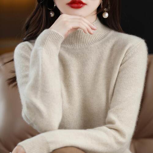 New Half High Neck Knitted Sweater For Women Casual
