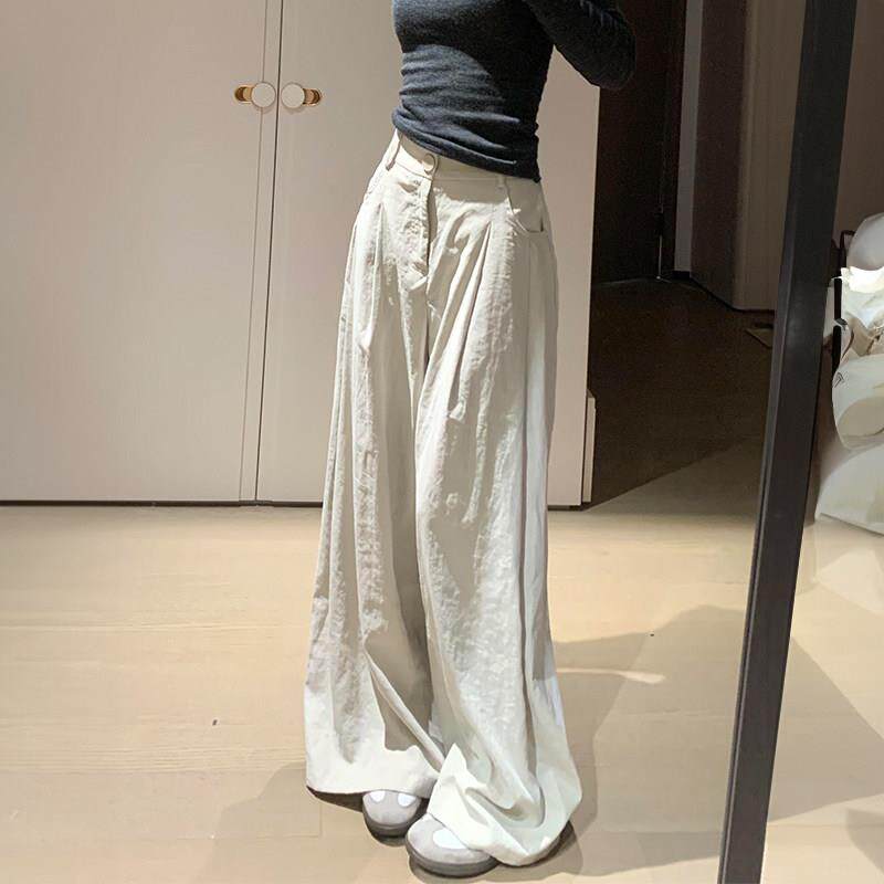 卡其色西装裤女新款春夏季薄款宽松bf慵懒风垂坠感高腰显瘦阔腿裤