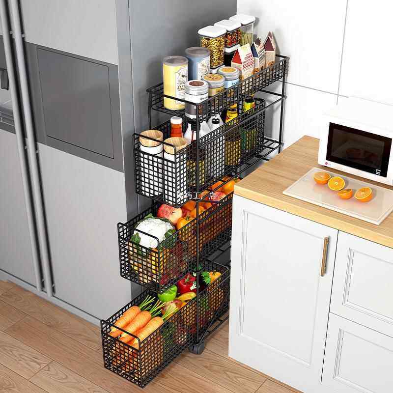 实用抽拉式厨房蔬菜置物架落地多层冰箱夹缝放菜架子缝隙菜篮子收