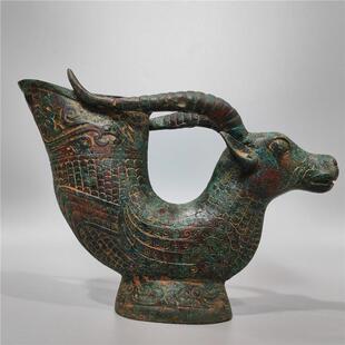 古酒杯青铜器饮酒器摆件酒樽博物馆装饰酒尊铜爵斝角觚觯单双柱