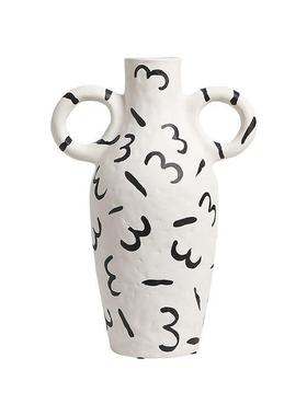 现代极简抽象手ZLI绘图带陶瓷花花瓶售楼处客耳厅案餐桌设计款插