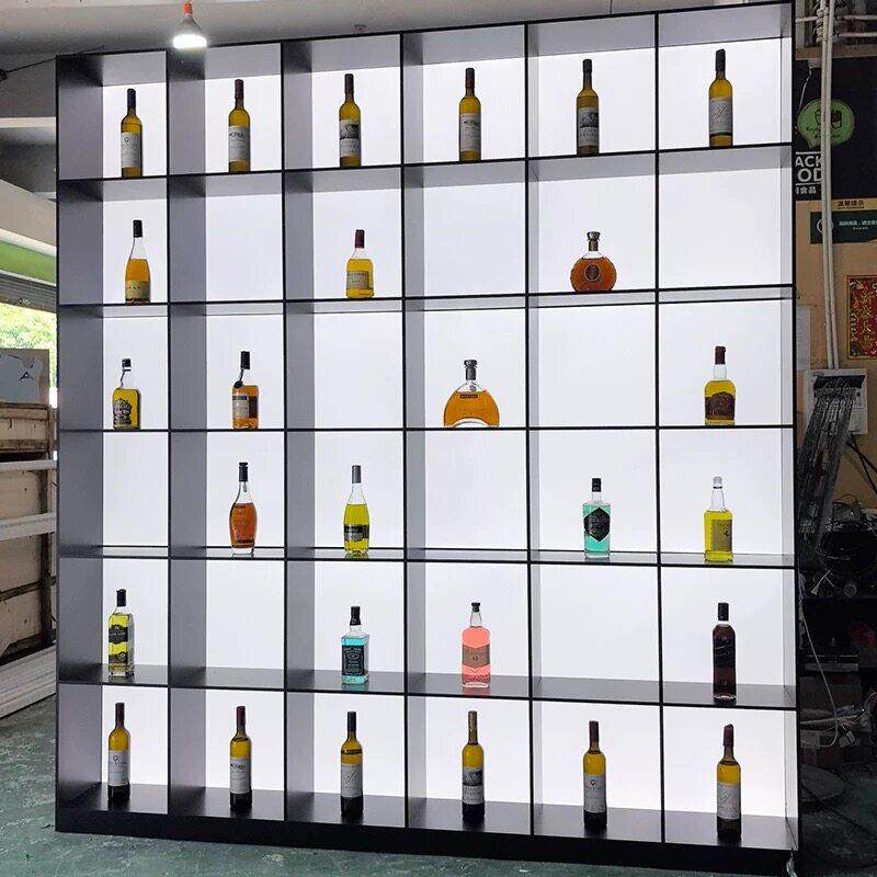 不锈钢展示柜定制压克力发光背板金属柜酒店装饰钢板柜会所红酒柜