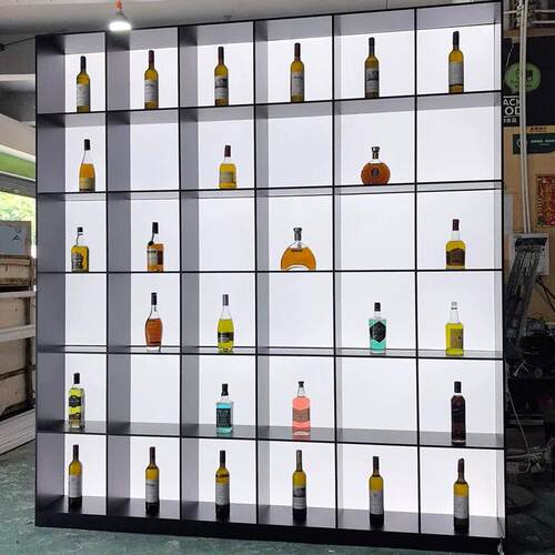 不锈钢展示柜个性压克力发光背板金属柜酒店装饰钢板柜会所红酒柜