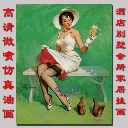 美女性感仿真卧室房间床头无框画