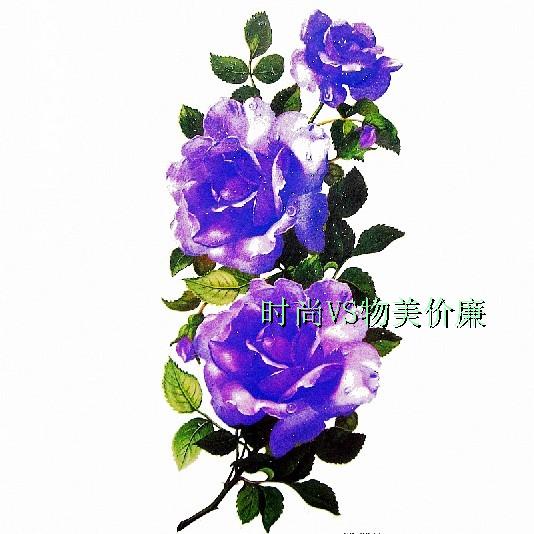 纹身贴纸 防水 女紫色玫瑰花大张大图案花香带闪粉X277满十送一