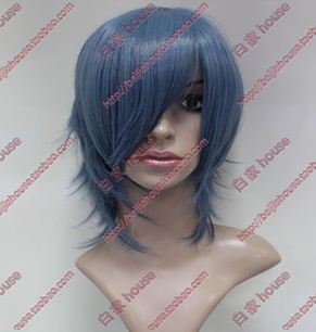 cosplay假发 宫泽佐江/帅气翻翘短发御铁色/加长鬓角烟灰蓝色收脸