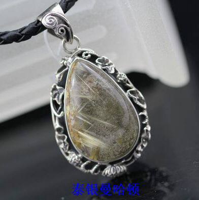 泰银 925纯银 曼谷手工正品原创设计天然钛晶幽灵佛莲花吊坠4.7cm