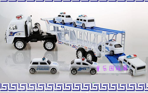 耐摔环保惯性双层警察玩具拖头车