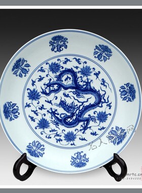 景德镇仿古瓷 大师仿制 精品美作 仿明成化青花莲龙纹法口盘