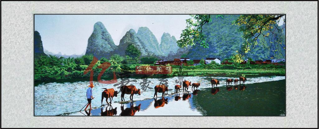 刺绣精品苏绣成品绣 遇龙河风光 立体装饰品 风景系列 九牛牧归图图片