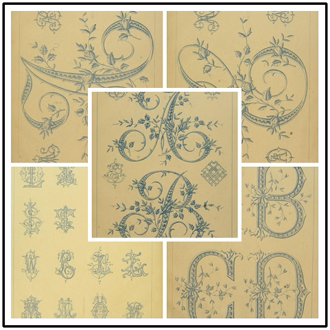 设计素材 1800年复古法国古老字母刺绣图案集 100p 28m