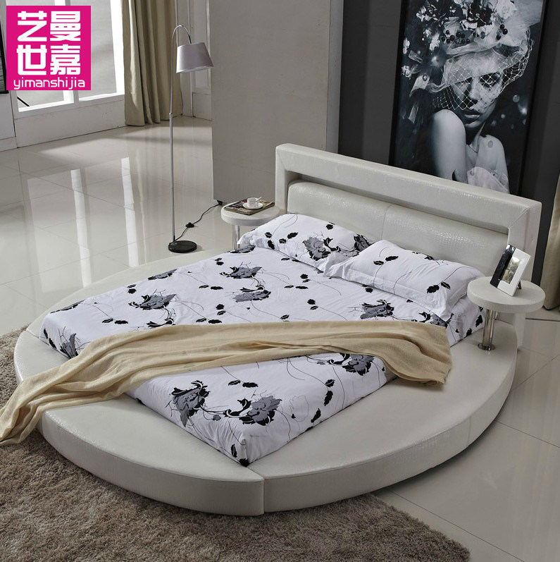 艺曼世嘉 皮艺圆床 圆形床 真皮软床 1.8米双人床 榻榻米圆床832