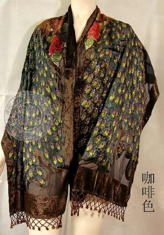 Wholesale silk peacock shawl mulberry silk scarf silk handmade beaded Bib special wholesale group purchase