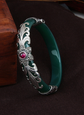 泰国日韩风玛瑙马赛克百搭银手镯