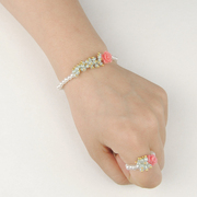 Senior ABS flowers Roses ring natural stone powder bracelet faux pearls handmade beaded jewelry DIY kits