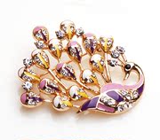 Smiling Korean female Peacock brooch Crystal rhinestone fancy brooch pin clasp Korea jewelry 3668