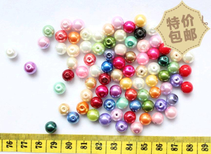 100颗 diy饰品配件 手工串珠材料 8mm 彩色 玻璃仿珍珠 珠子