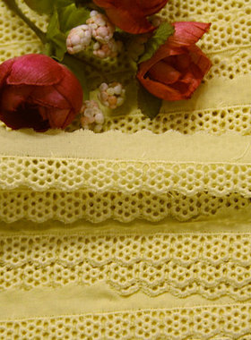 16D 特价 日制 黄色 镂空高支棉布棉线绣花边 2公分宽 1.8元1米