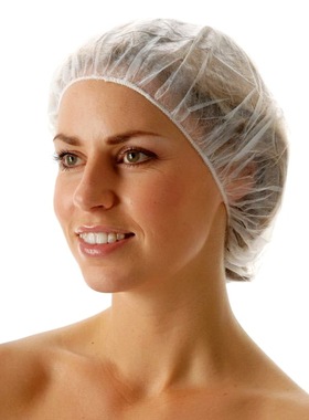 包邮佑宁一次性无纺布帽子防尘头套无尘网帽工作帽头罩100只白/蓝