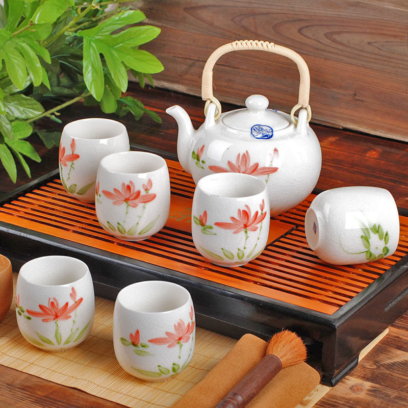 景德镇陶瓷茶具套装 7头整套茶杯 功夫茶具骨瓷茶壶杯提梁